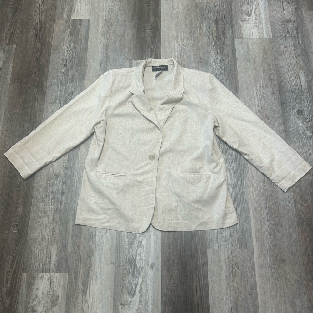 Vintage Sag Harbor Linen-Blend Beige/Cream Blazer Size 20W
